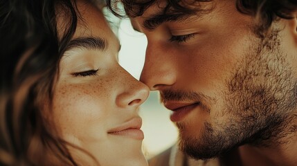 Close moment between two people sharing an intimate gaze in a serene outdoor setting during golden hour
