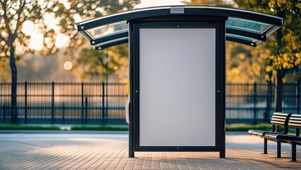 Bus Stop Advertisement Mockup in a Sunny City Environment