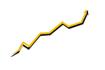 Yellow arrow graph pointing up shows financial chart, transparent background.