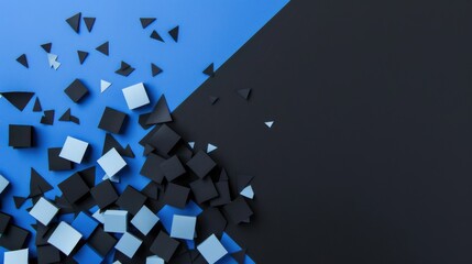 Blue Background with Scattered Squares for Design, Featuring White Space in the Center for Text. Ideal for Banner Templates and Digital Projects. Abstract Minimalist Wallpaper.