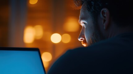Man using Laptop at Night