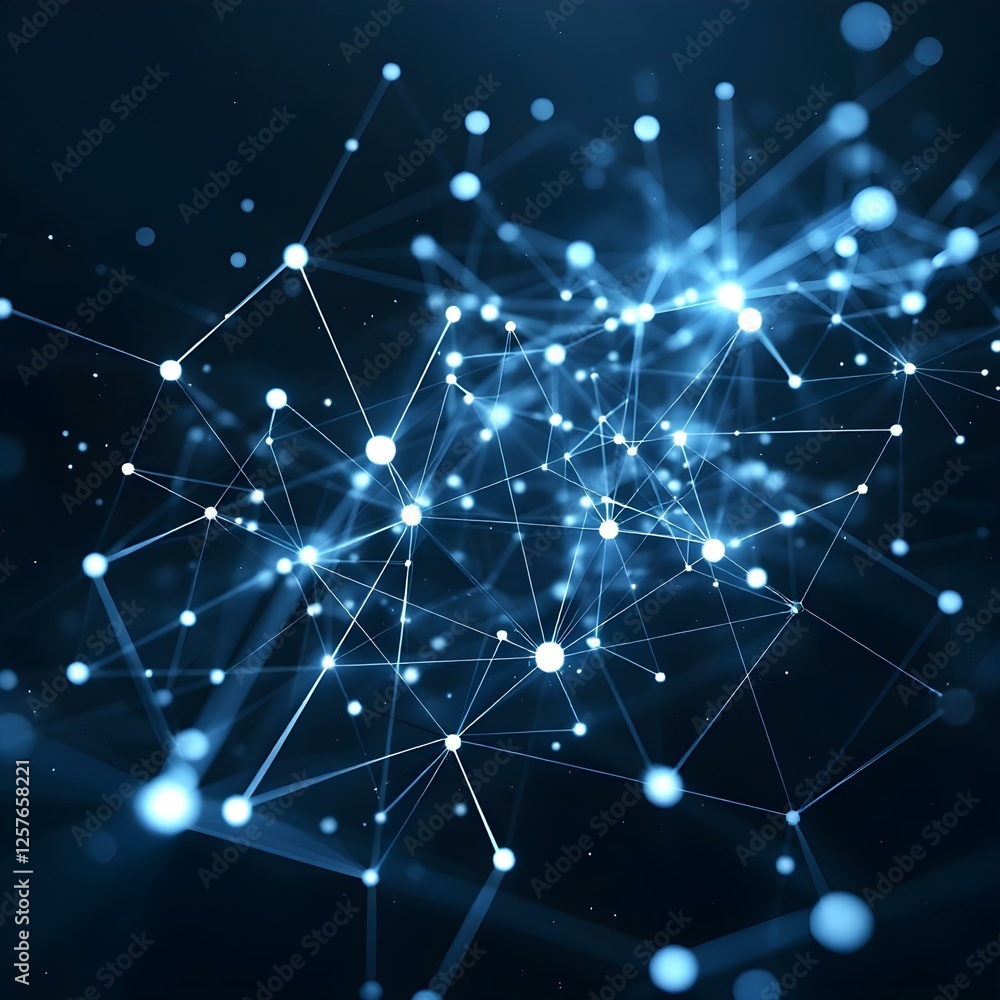 Fototapete abstract network visualization, geometric constellation pattern, interconnected nodes and lines, whi