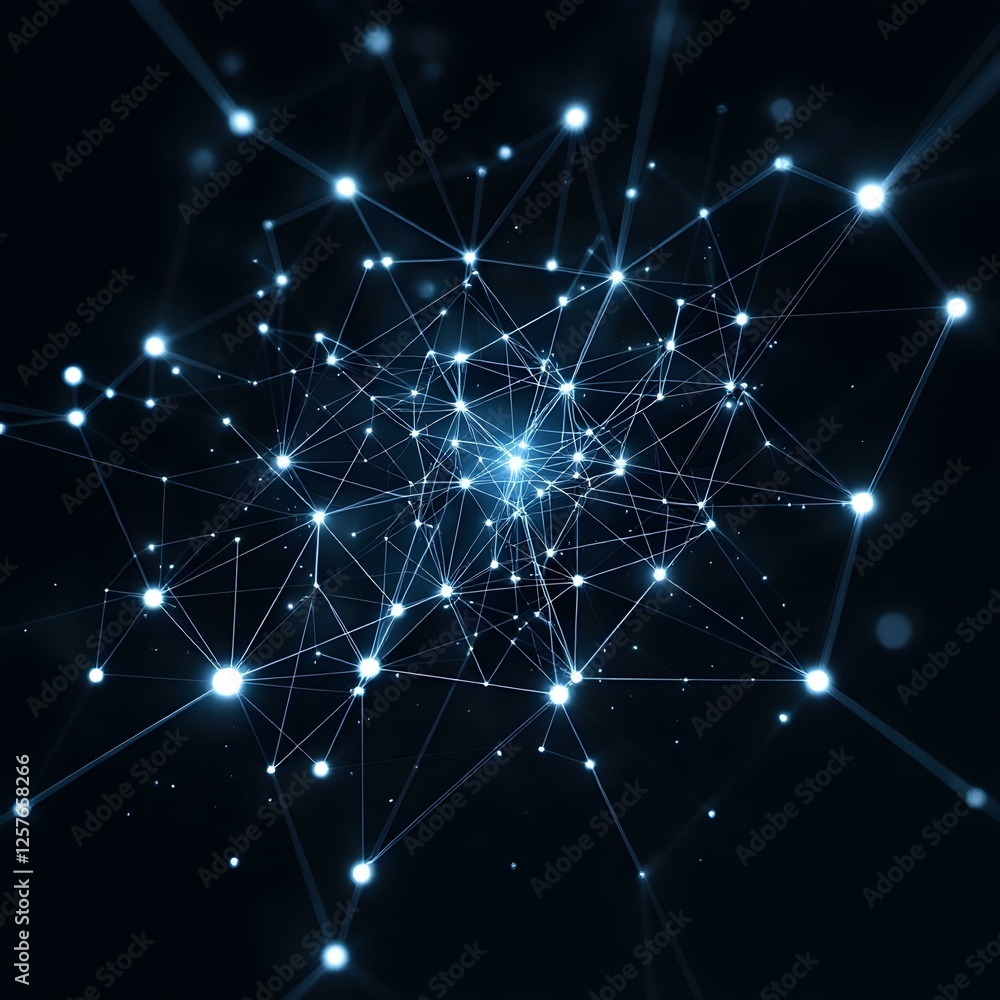 Fototapete abstract network visualization, geometric constellation pattern, interconnected nodes and lines, whi