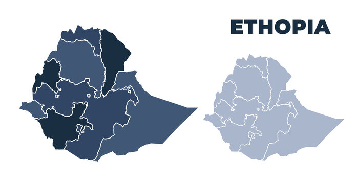 Ethopia political map with states border outline