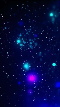 Vibrant cosmic scene filled with colorful glowing orbs and stars against a deep blue backdrop