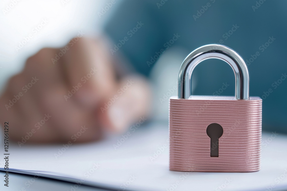 Poster secure padlock symbolizing cybersecurity and data protection