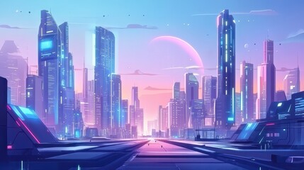 Futuristic AI cityscape controlled by deep neural networks, smart automation