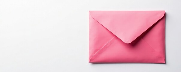 Aged pink envelope, back view, sealed, white background, closed, surface