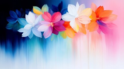 Obraz premium A bunch of colorful flowers on a blue and pink background