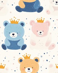 Cute bear patterns with crowns for children.