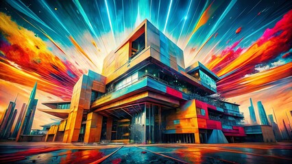 Obraz premium Abstract Architectural Photography: Energetic Brushstrokes on Torn Paper