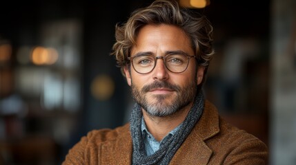 Obraz premium Confident man portrait in cozy urban lifestyle shot close-up