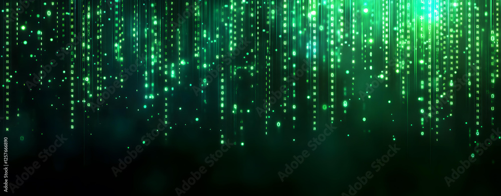 Aufkleber abstract green digital rain background image with glowing particles and lines