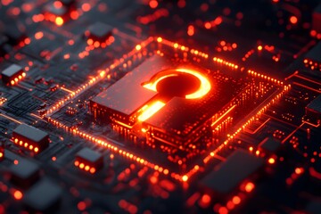 Obraz premium Futuristic Circuit Board with Glowing Keyhole Design for Security Concepts