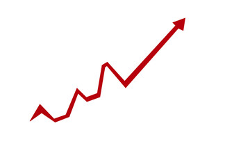 Red arrow graph pointing up shows financial chart, transparent background.