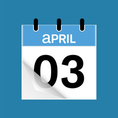 3rd April daily calendar icon template. April 3 day calendar design. Single day calendar in vector illustration flat style.