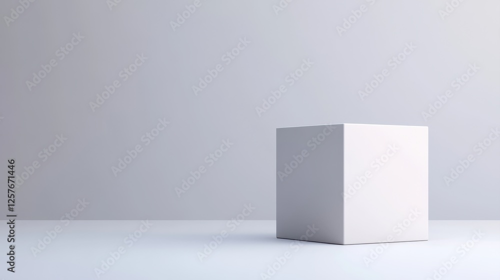 Poster a minimalistic white cube sits on a light surface against a plain backdrop, embodying simplicity and
