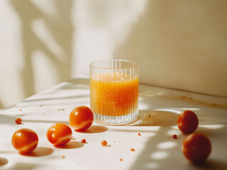 glass of juice and tomatos