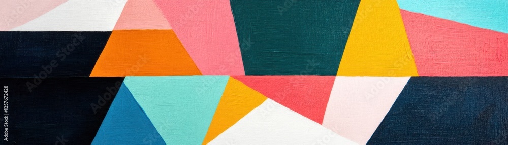 Poster a vibrant abstract painting featuring geometric shapes in various colors, creating a dynamic and mod