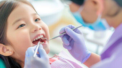 Little Asian girl having a dental check-up.
