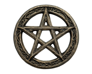 mystical pentacle symbol with intricate designs, representing sacred geometry and spirituality. This emblem is often associated with various esoteric practices and beliefs