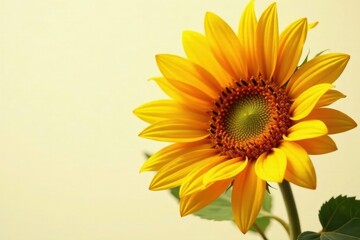 Obraz premium A Single Vibrant Sunflower Blooming in Soft Light, Displaying its Golden Petals and Striking Center