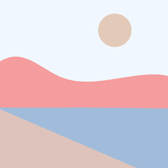 vector illustration of a mountain landscape. vector illustration of an abstract landscape. serene pink sunset over coastal landscape