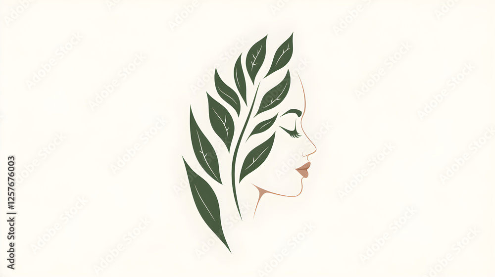 Poster a logo combining a leaf with a subtle curve to resemble a facial profile, merging skincare with natu
