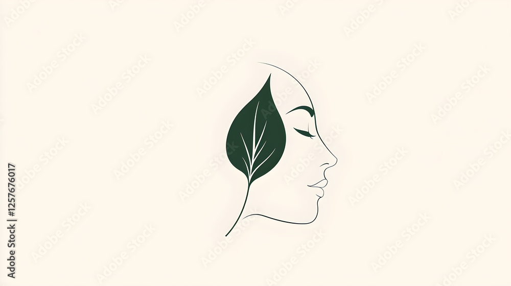 Poster a logo combining a leaf with a subtle curve to resemble a facial profile, merging skincare with natu