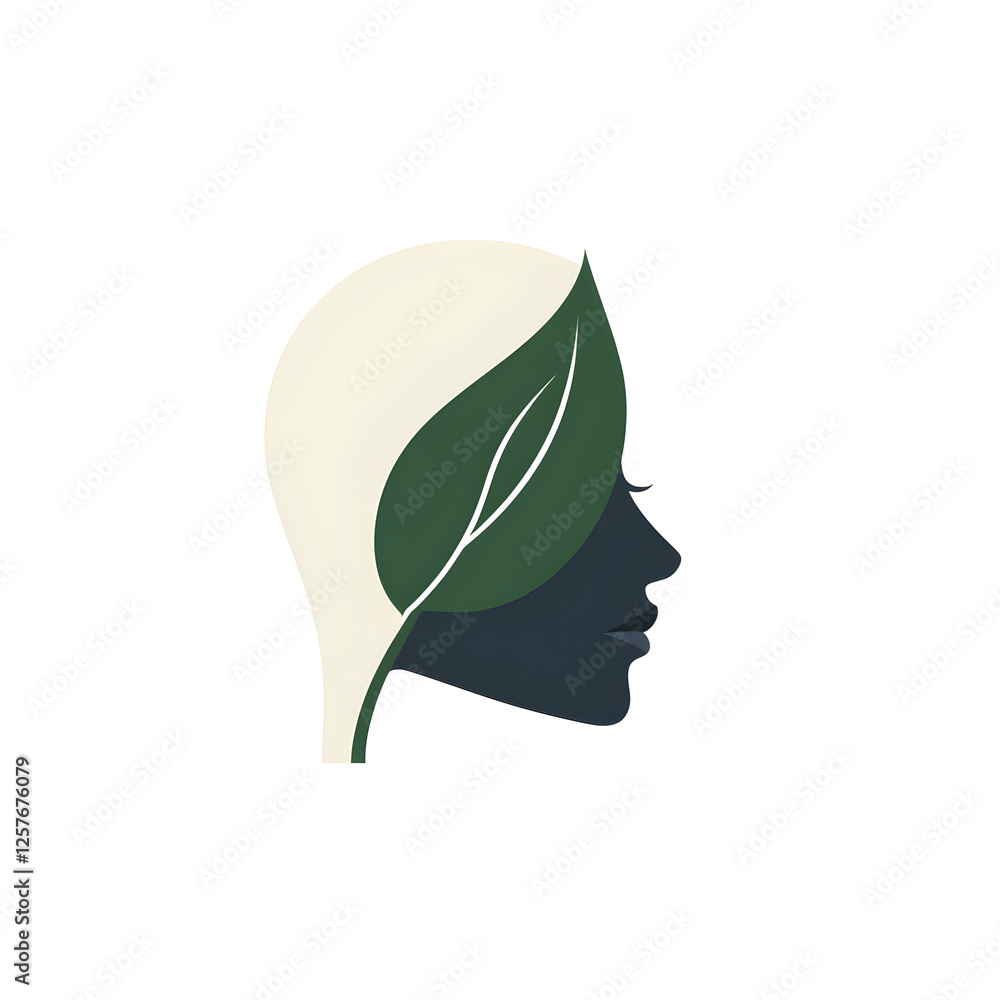 Poster a logo combining a leaf with a subtle curve to resemble a facial profile, merging skincare with natu