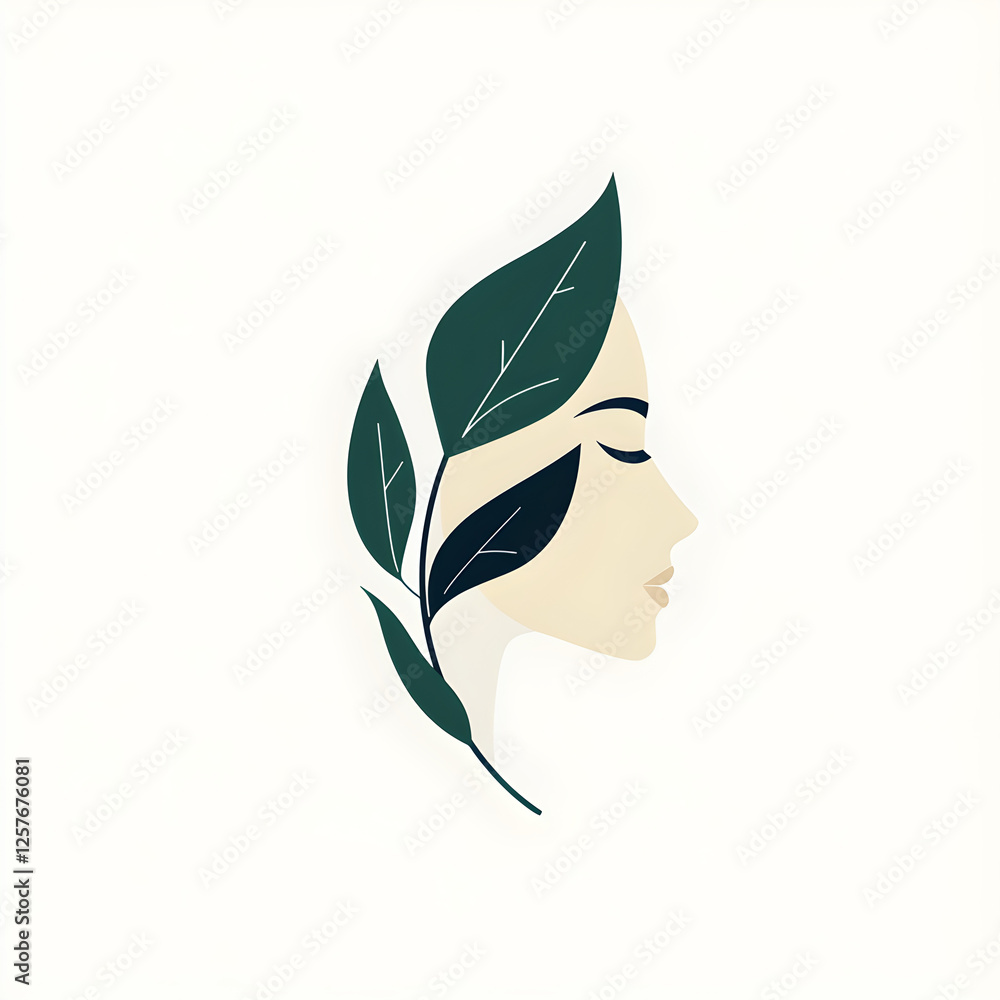 Poster a logo combining a leaf with a subtle curve to resemble a facial profile, merging skincare with natu