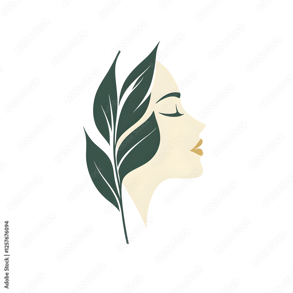 Poster a logo combining a leaf with a subtle curve to resemble a facial profile, merging skincare with natu