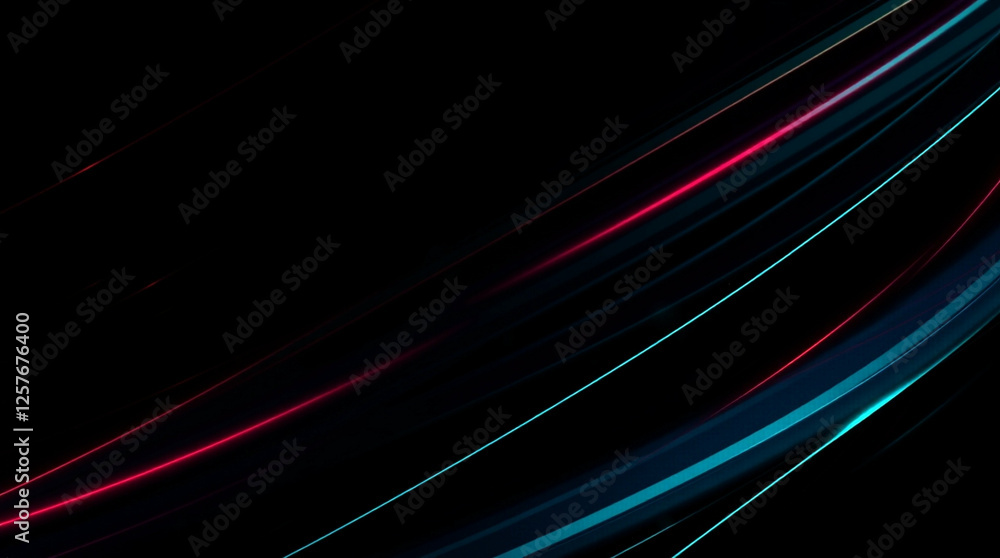 Poster illuminating light streaks on a dark backdrop creating motion and depth