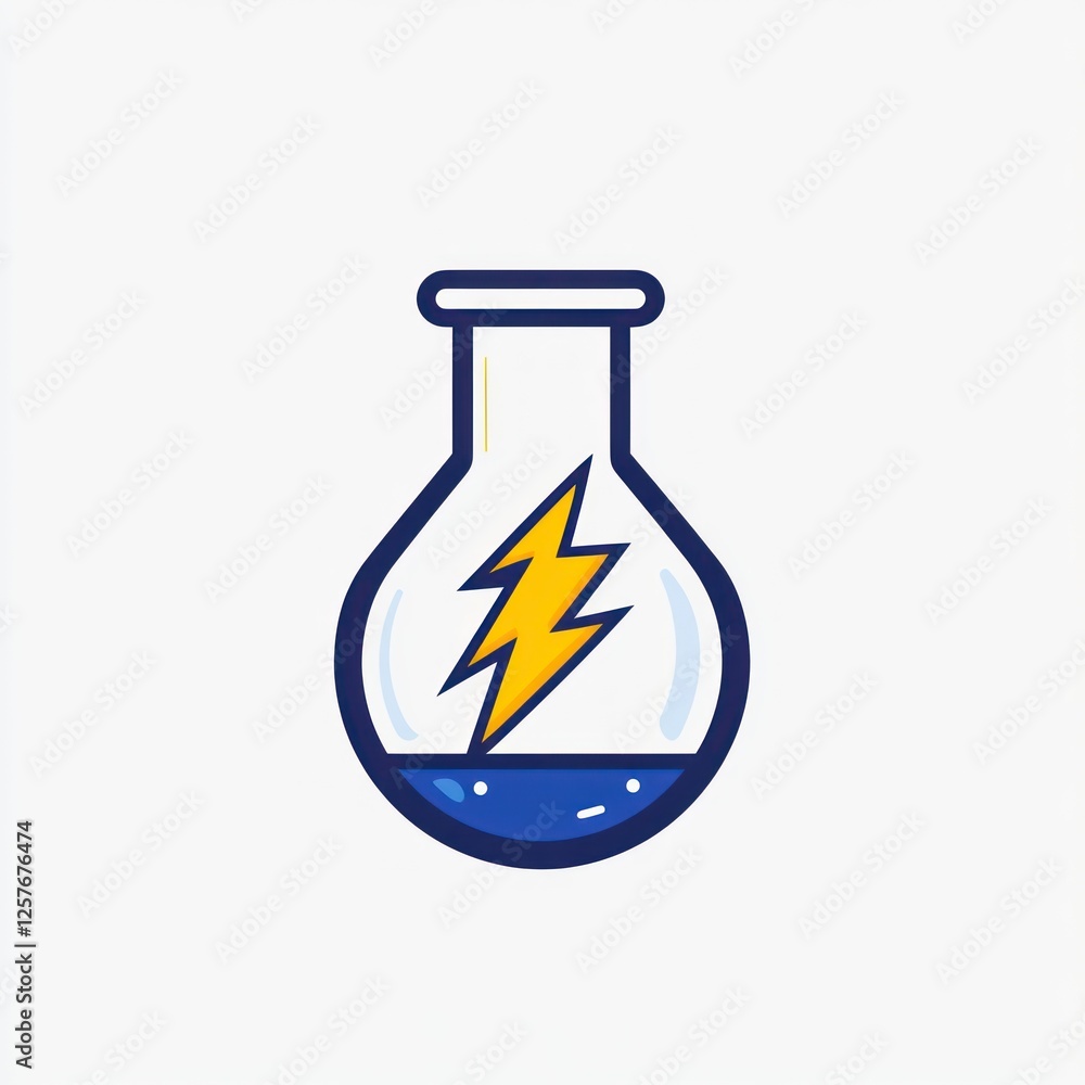 Poster laboratory flask with lightning bolt. stock image for science, technology, or educational use