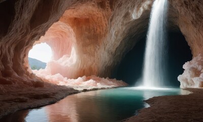 Cave, fantasy world, fluffy cave made of peach crystals