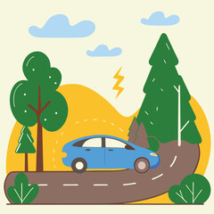 Eco-Friendly Electric Car on Lush Green Earth Day Drive EV clean nature travel  
