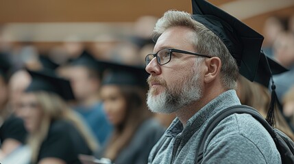 Obraz premium Graduate Ceremony Audience Member, Attentive Person, Academic Event, Focused on Event