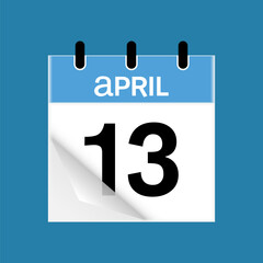 13th April daily calendar icon template. April 13 day calendar design. Single day calendar in vector illustration flat style.