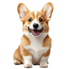 happy panting Welsh Corgi Pembroke Puppy Sitting, isolated on white