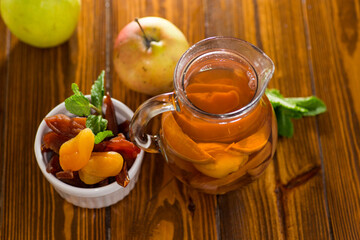 Dried fruit compote with apples and mint