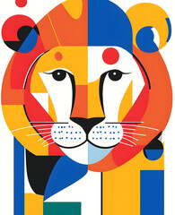 Fototapeta premium Colorful Abstract Lion Illustration Featuring Geometric Shapes and Bright Colors