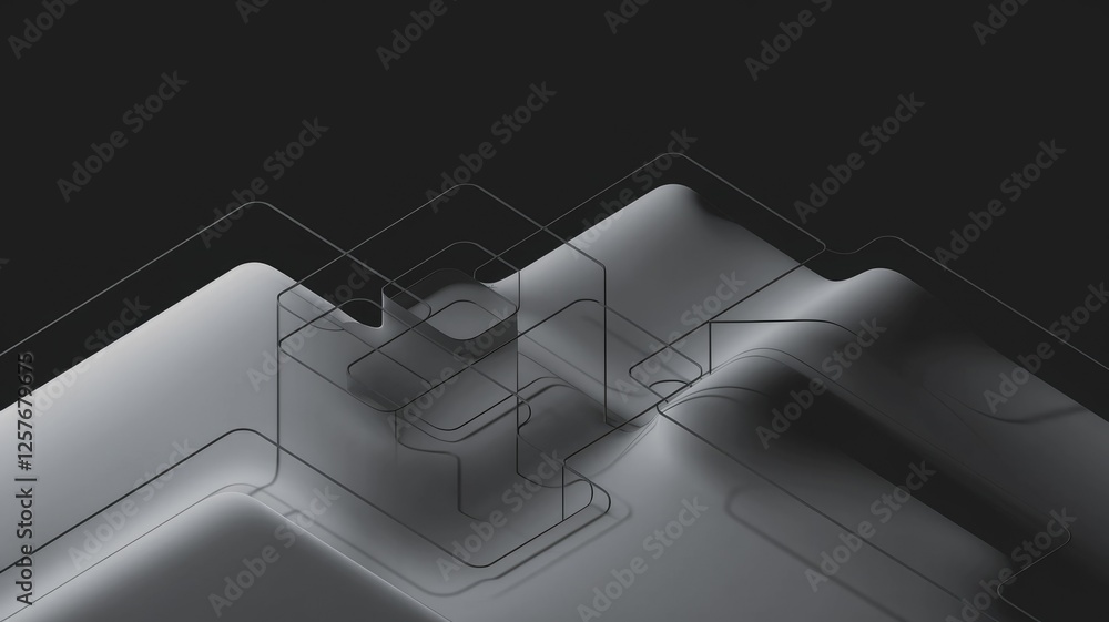 Aufkleber Abstract 3D rendering of gray shapes and black lines, creating a modern and minimalist design.