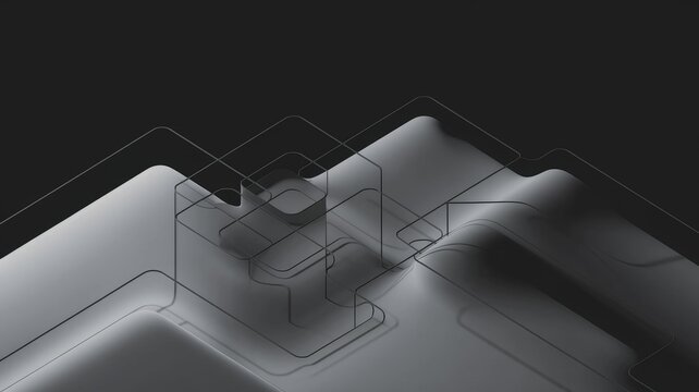 Abstract 3D rendering of gray shapes and black lines, creating a modern and minimalist design.