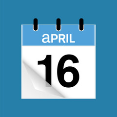16th April daily calendar icon template. April 16 day calendar design. Single day calendar in vector illustration flat style.
