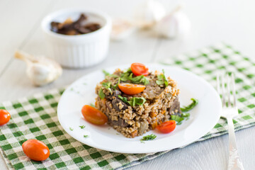 cooked dinner with bulgur and vegetables