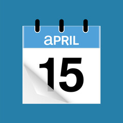 15th April daily calendar icon template. April 15 day calendar design. Single day calendar in vector illustration flat style.