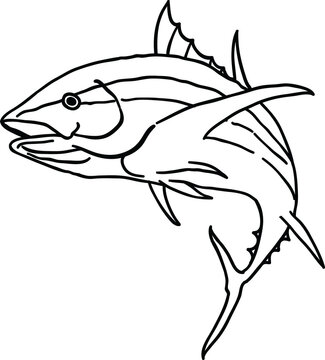 black and white tuna fish swimming clip art preview