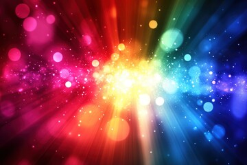 Naklejka premium Rainbow burst lights, bokeh background, celebratory, festive design