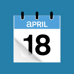 18th April daily calendar icon template. April 18 day calendar design. Single day calendar in vector illustration flat style.