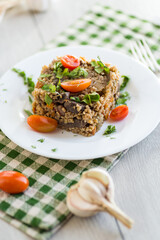 cooked dinner with bulgur and vegetables